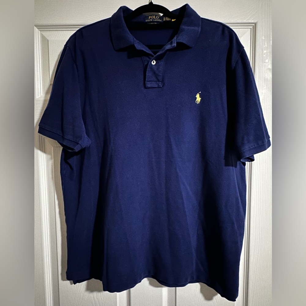 Ralph Lauren Dark Blue Polo Shirt with Yellow Logo, Men’s, Size XL